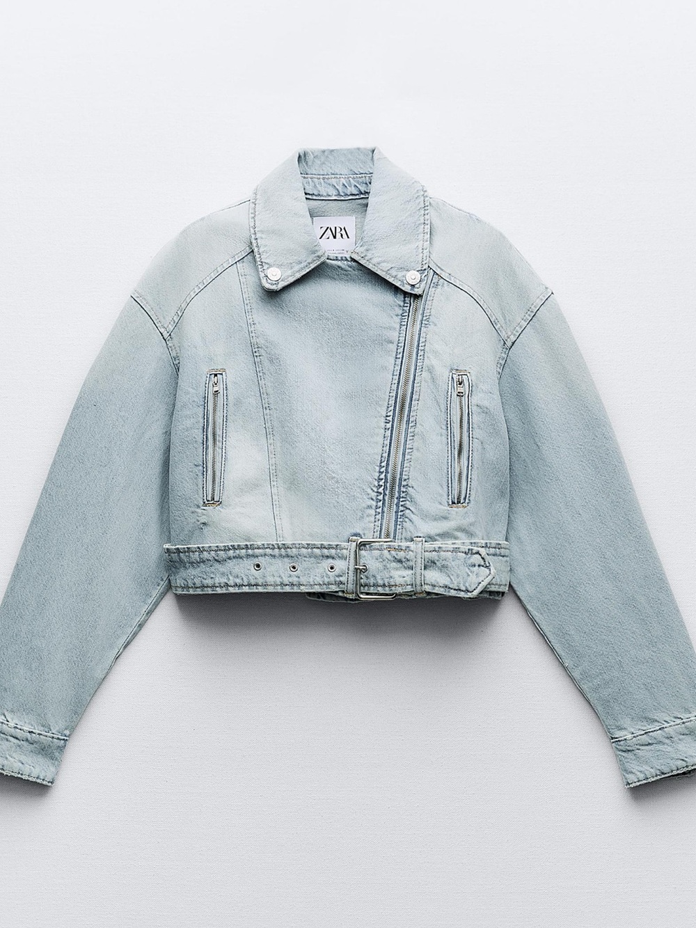 Zara Light Wash Blue Cropped Denim Jacket